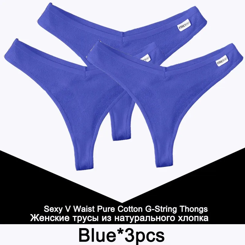 3PCS/Set G-string Cotton Women's Thong Solid Color Lingerie T-Back Design