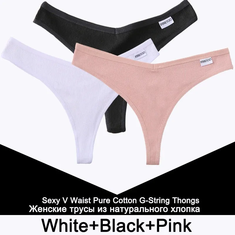 3PCS/Set G-string Cotton Women's Thong Solid Color Lingerie T-Back Design