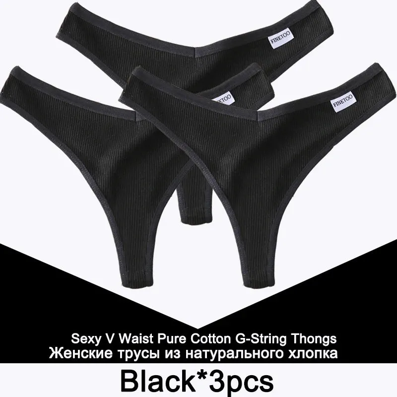 3PCS/Set G-string Cotton Women's Thong Solid Color Lingerie T-Back Design