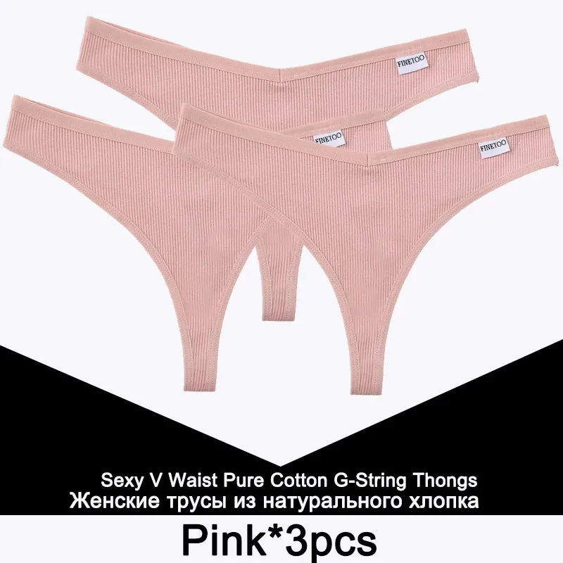 3PCS/Set G-string Cotton Women's Thong Solid Color Lingerie T-Back Design