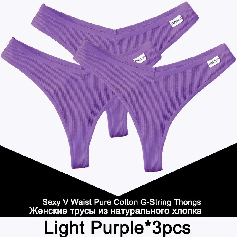 3PCS/Set G-string Cotton Women's Thong Solid Color Lingerie T-Back Design