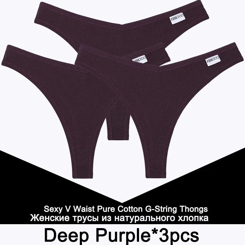 3PCS/Set G-string Cotton Women's Thong Solid Color Lingerie T-Back Design