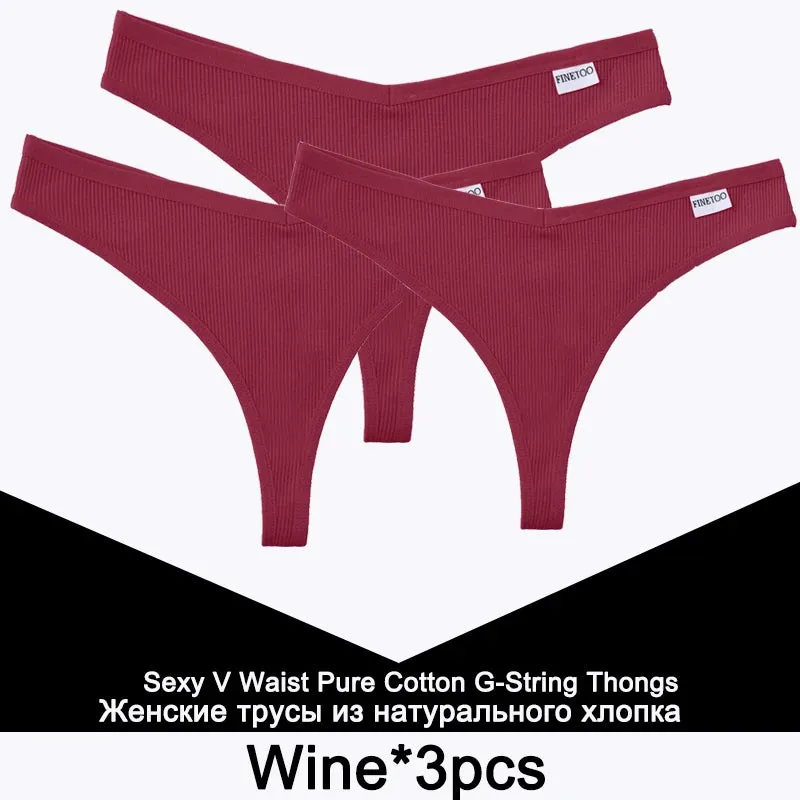 3PCS/Set G-string Cotton Women's Thong Solid Color Lingerie T-Back Design