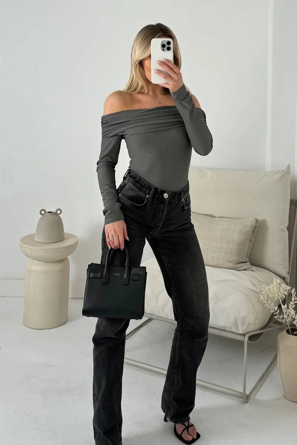 Amanda grey off shoulder bodysuit