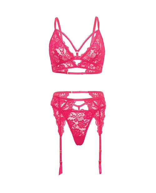 Aphrodite Lace Keyhole Bralette w/Garters & G-String - Raspberry