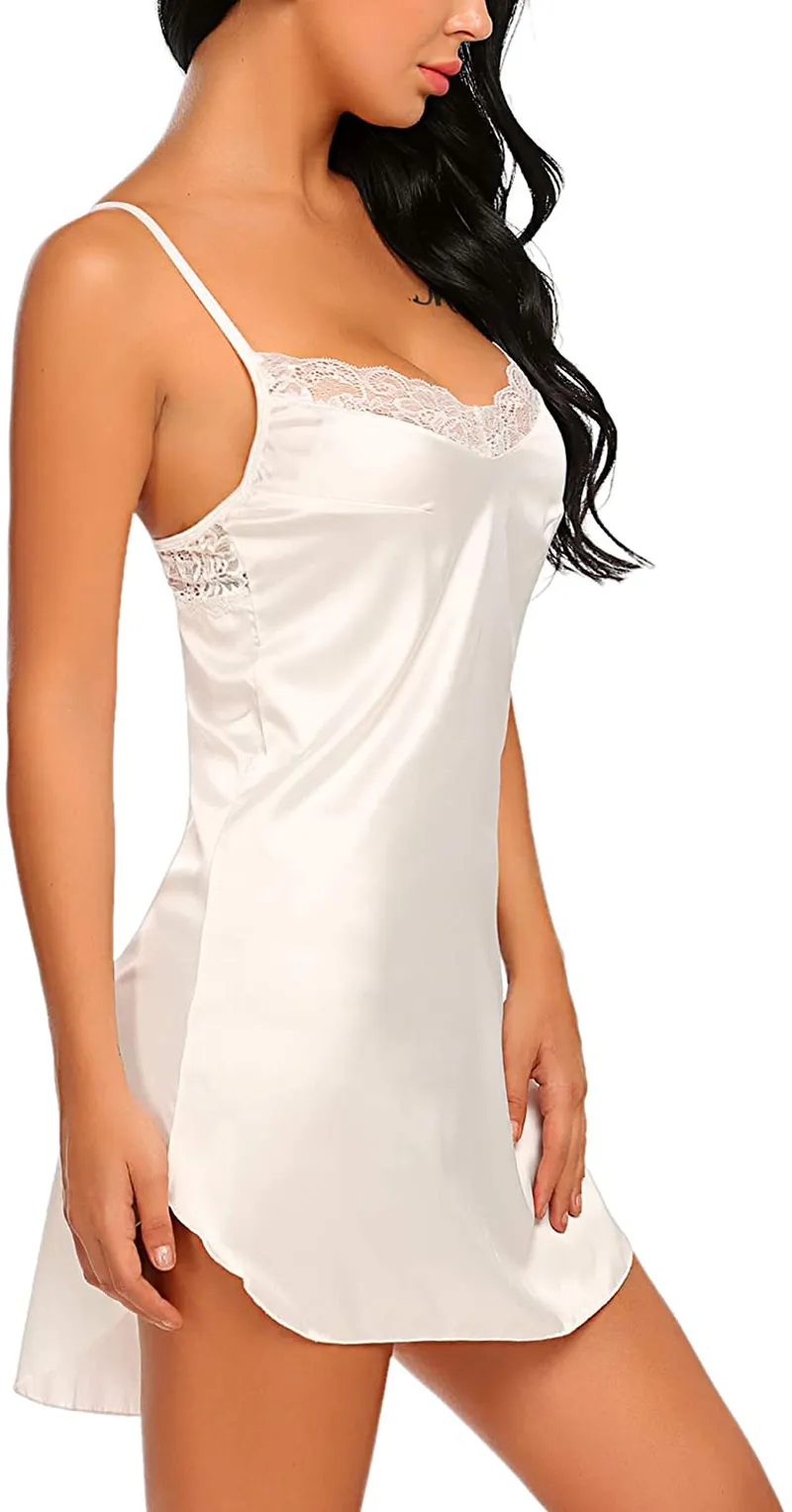 Avidlove Women's Nightwear Sexy Satin Sleepwear Lace Chemises Mini Full Slip