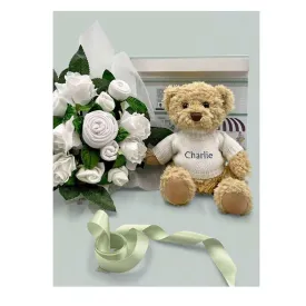 Babyblooms Luxury Rose Baby Clothes Bouquet and Personalized Teddy Bear