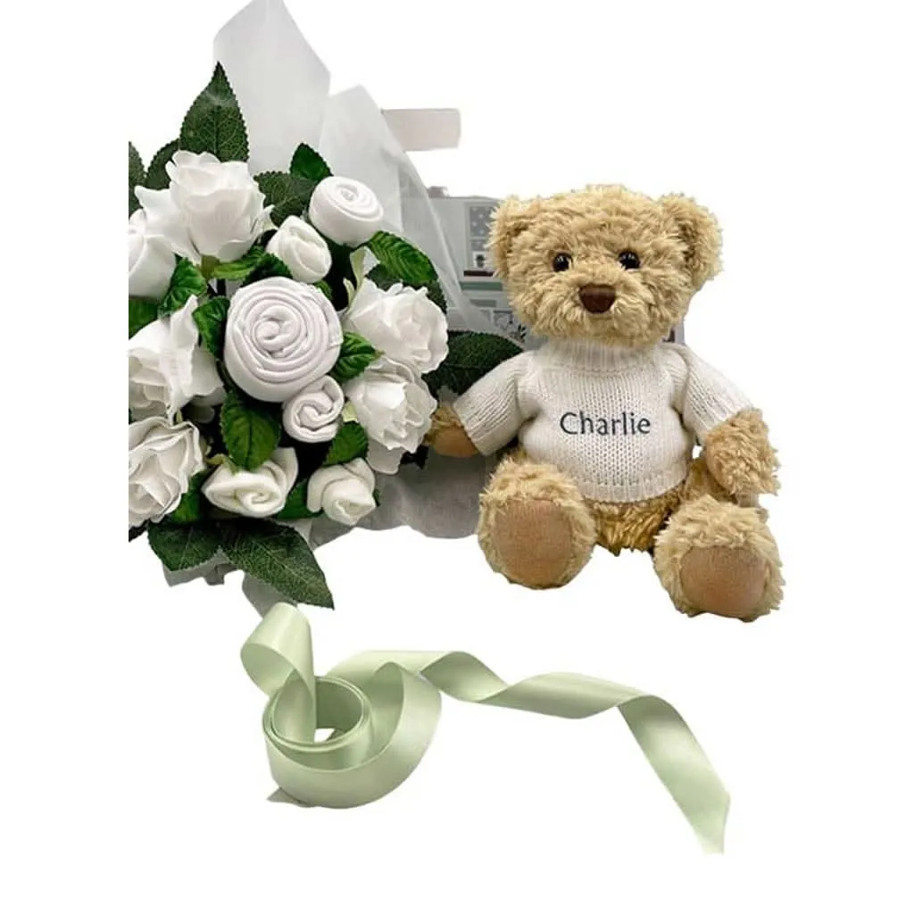 Babyblooms Luxury Rose Baby Clothes Bouquet and Personalized Teddy Bear