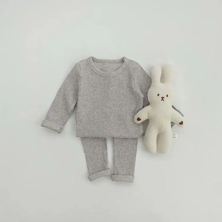 Baby's 4 Colors Cotton Long Sleeve Top with Pants Pajama Set