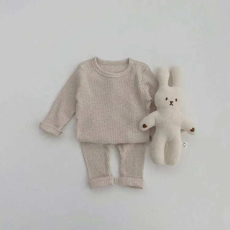 Baby's 4 Colors Cotton Long Sleeve Top with Pants Pajama Set