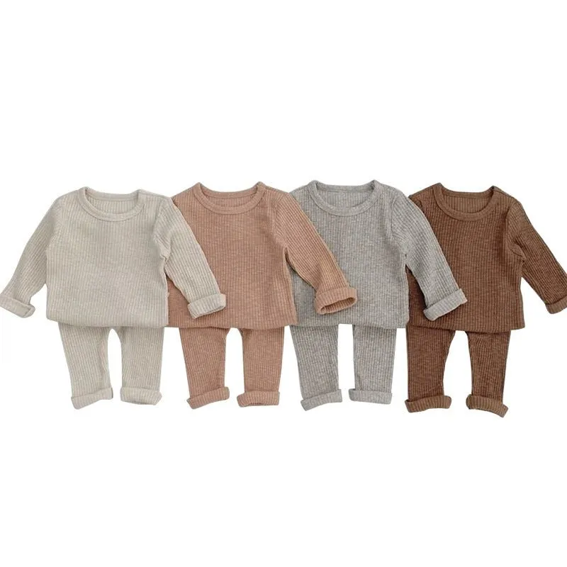 Baby's 4 Colors Cotton Long Sleeve Top with Pants Pajama Set