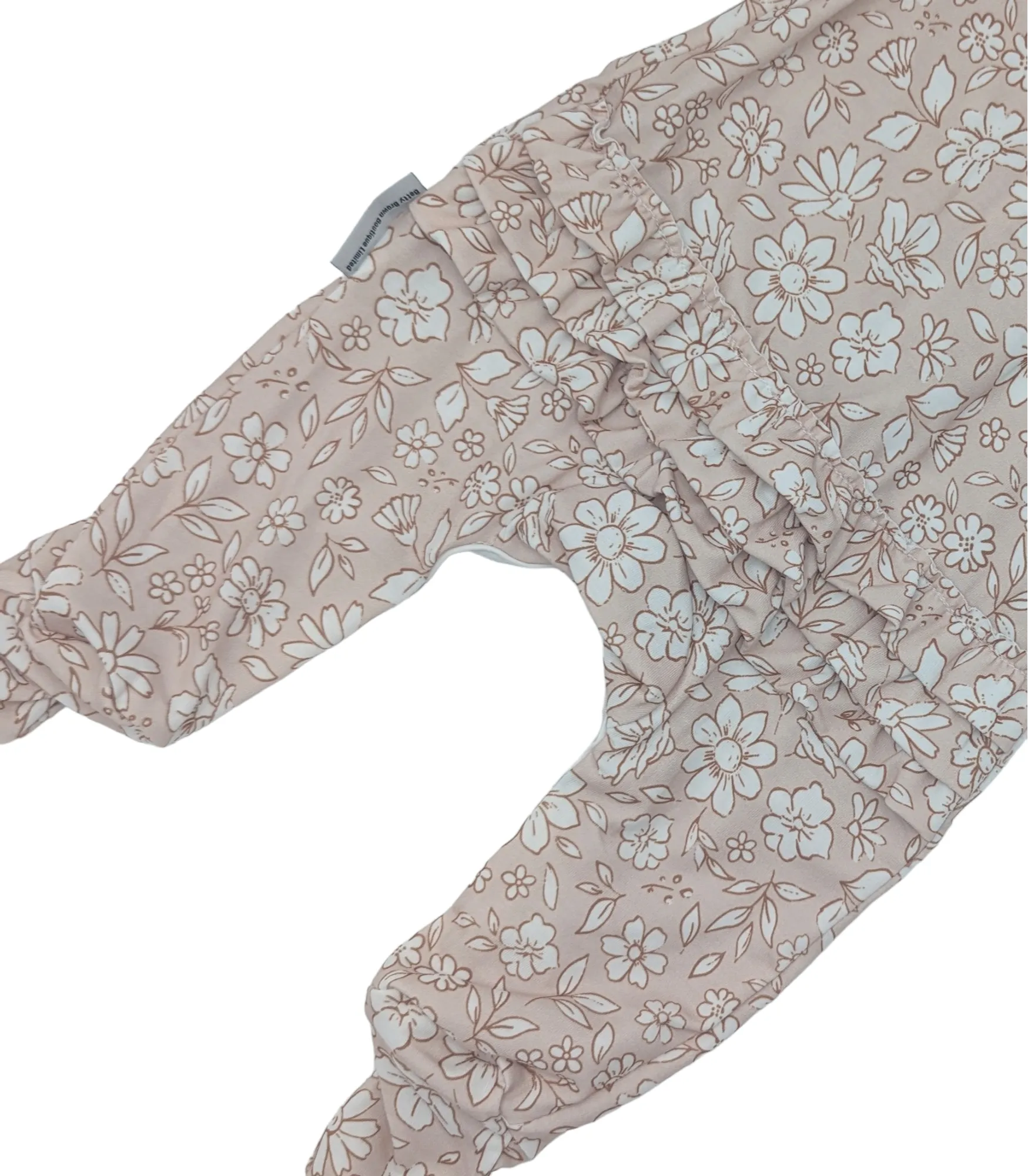 Beige Floral Print Frill Detail Sleepsuit