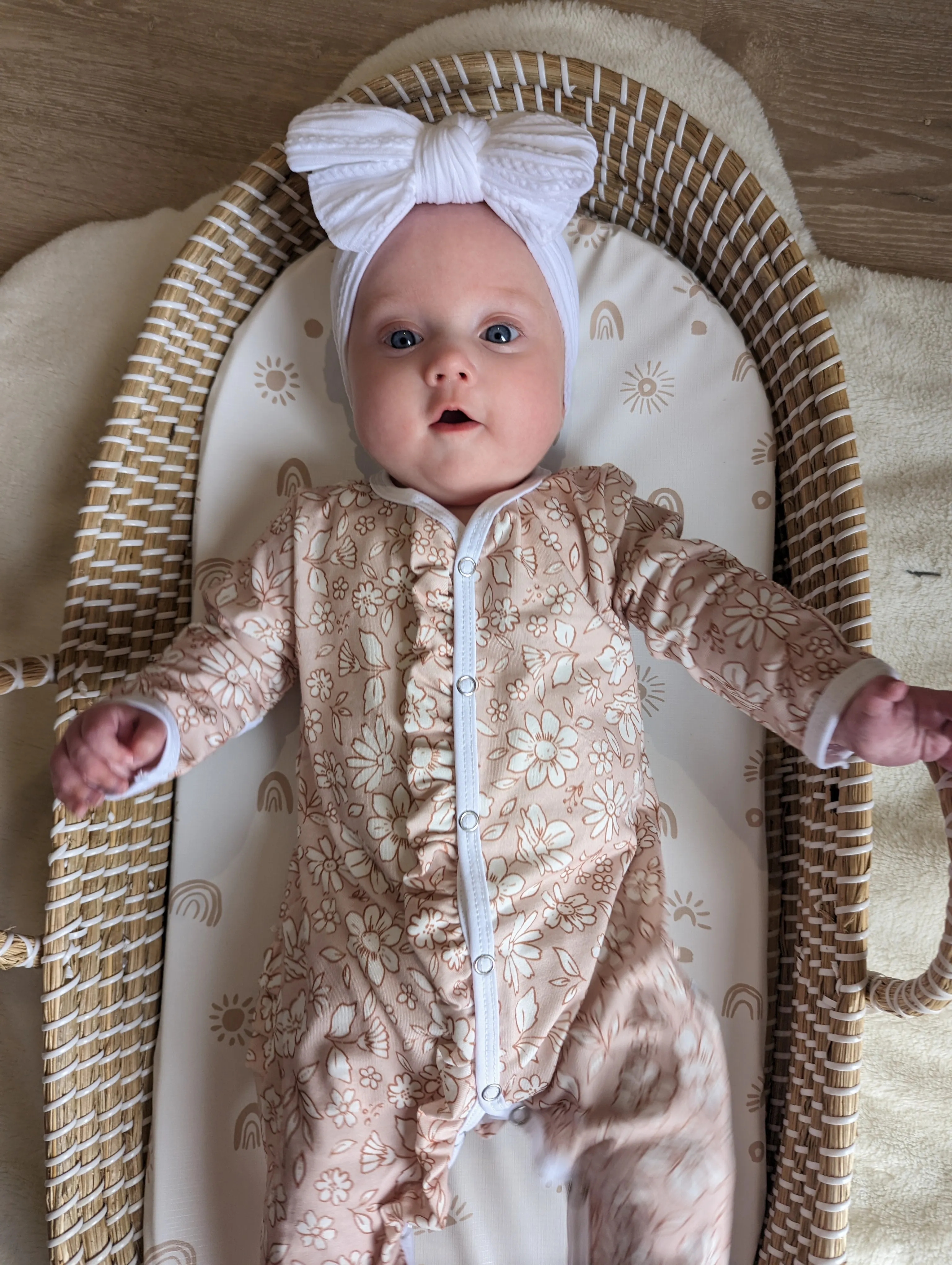 Beige Floral Print Frill Detail Sleepsuit