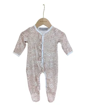 Beige Floral Print Frill Detail Sleepsuit