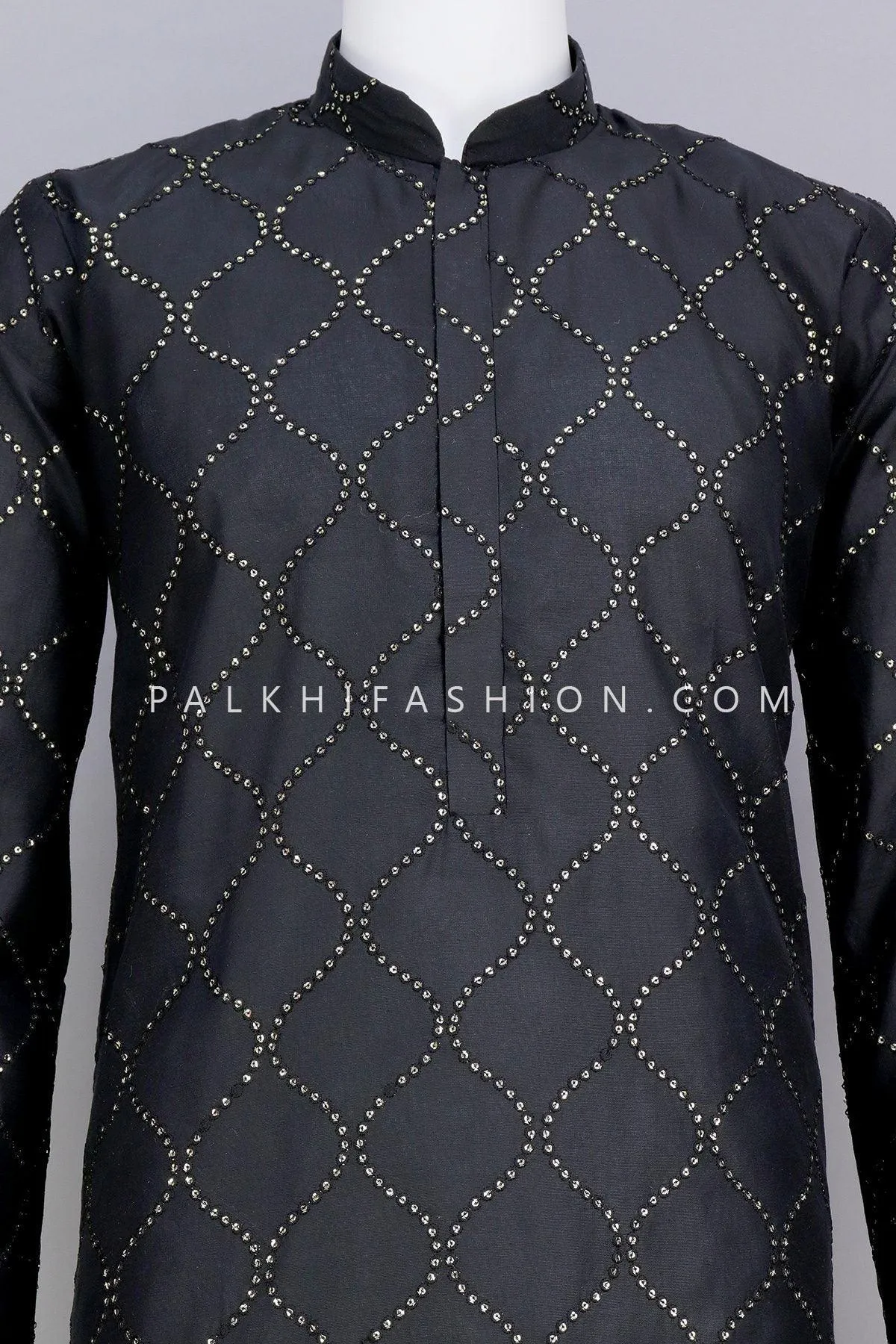 Black Soft Silk Embroidery Work Kurta Pajama