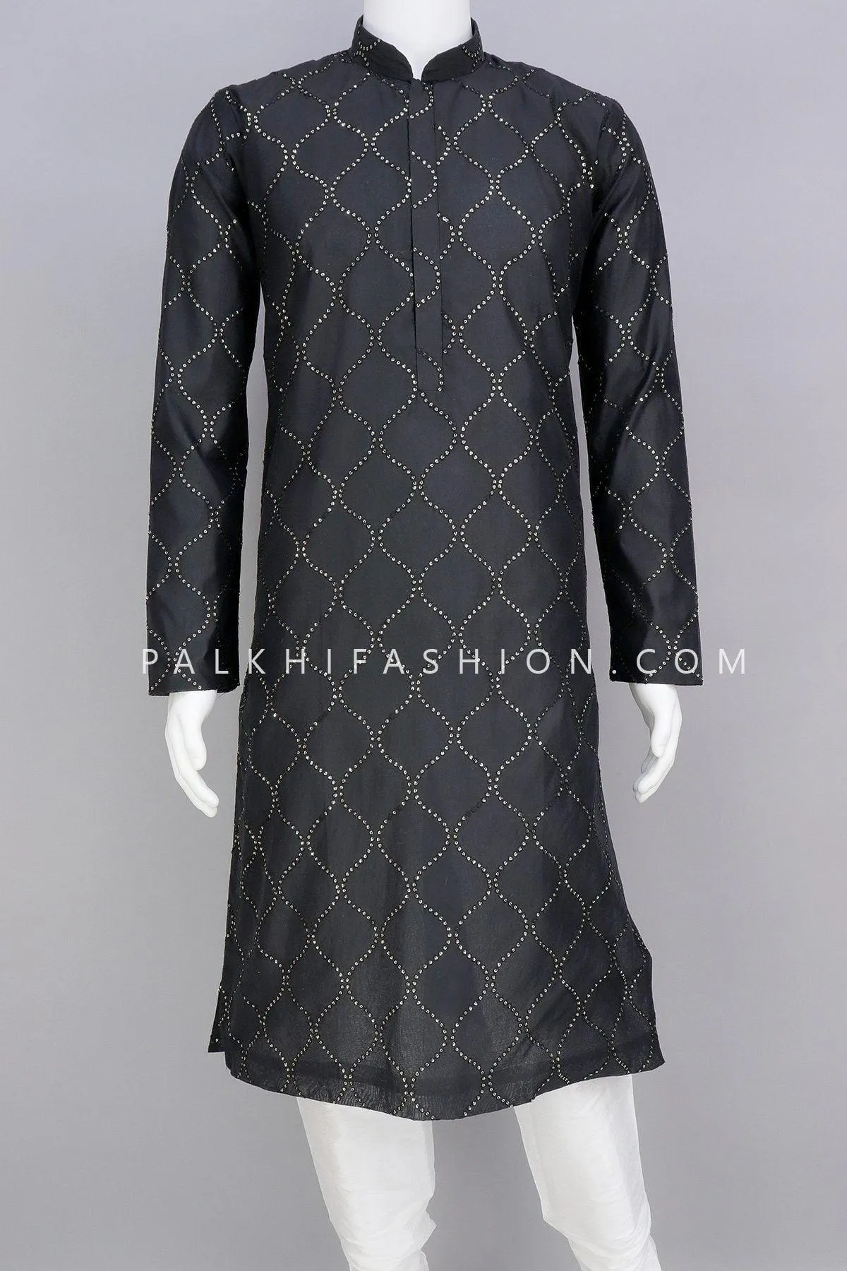 Black Soft Silk Embroidery Work Kurta Pajama