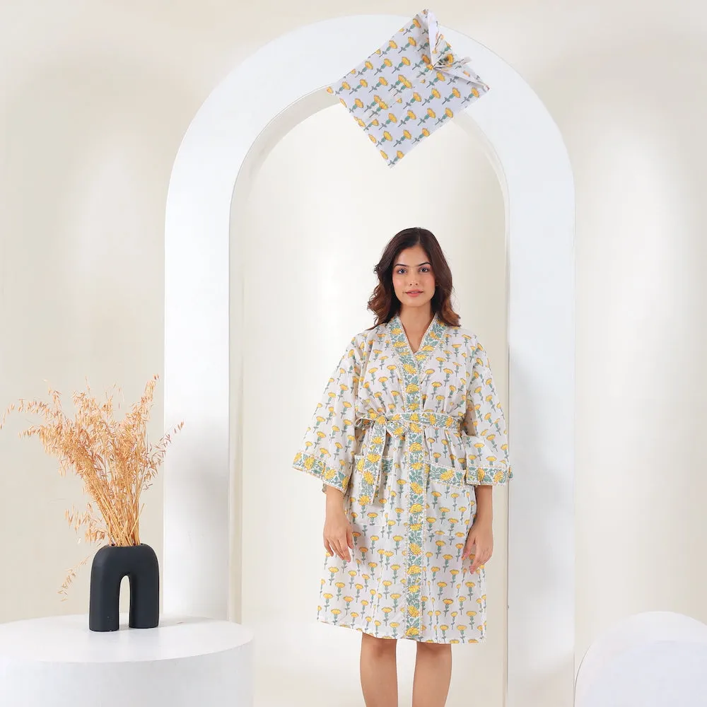 Block Printed Robe: Lemon