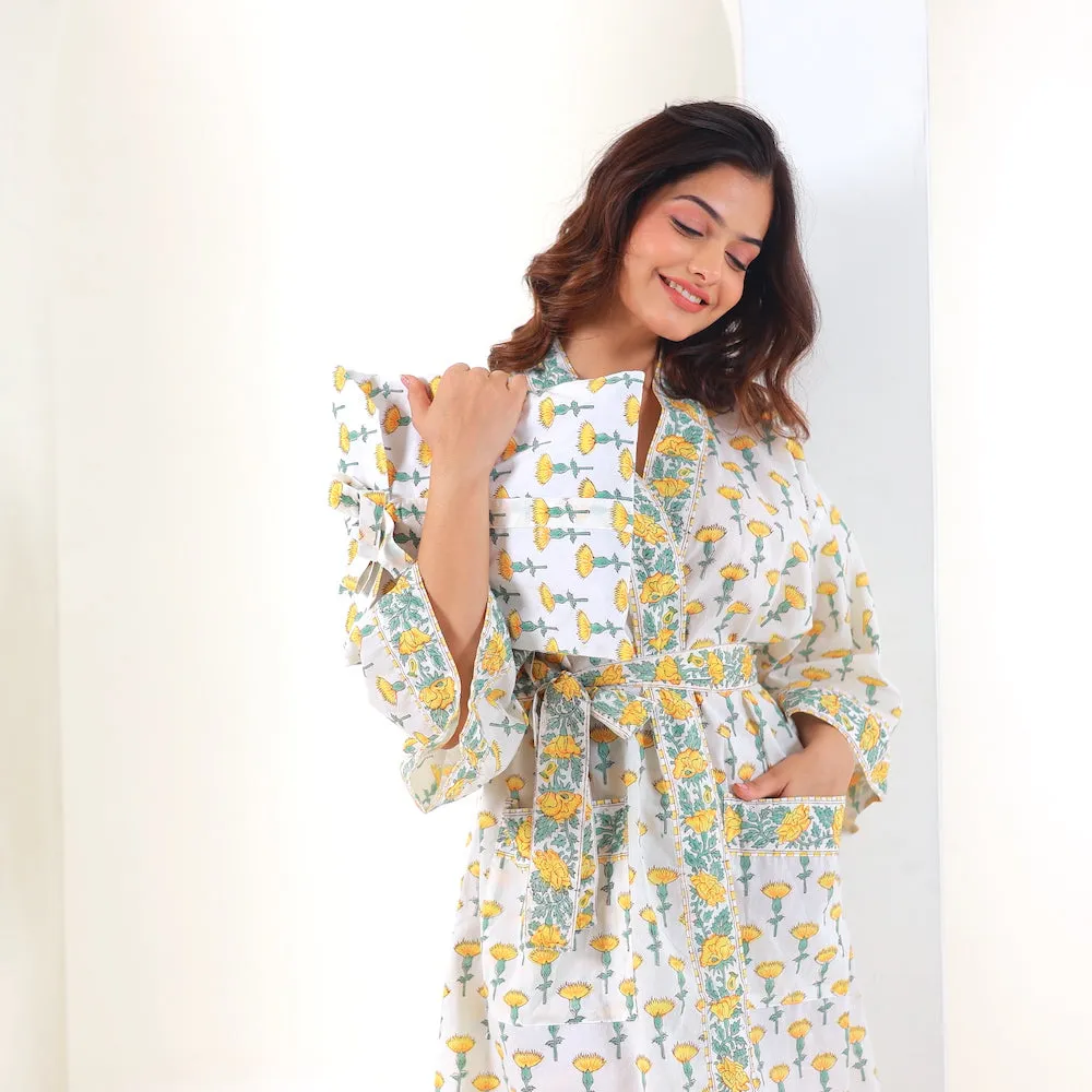 Block Printed Robe: Lemon