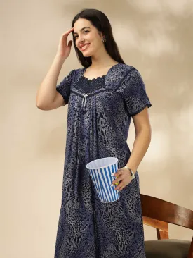 Blue Alpine Pleated Designer Nighty for Women With Soft & Elegant