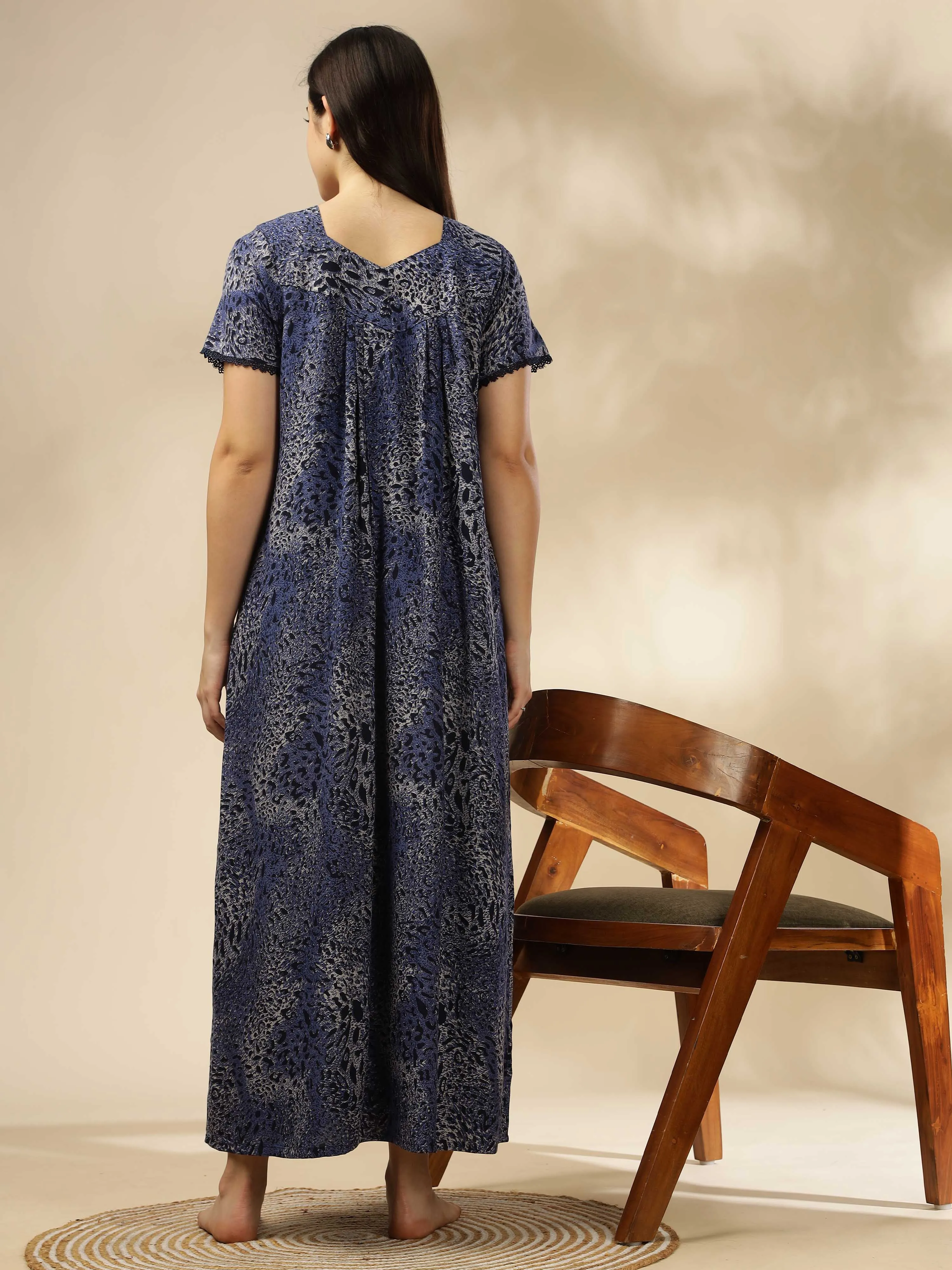 Blue Alpine Pleated Designer Nighty for Women With Soft & Elegant