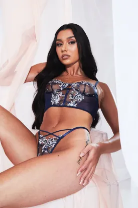 Blue Floral Lace Bralette Lingerie Set - Rosie