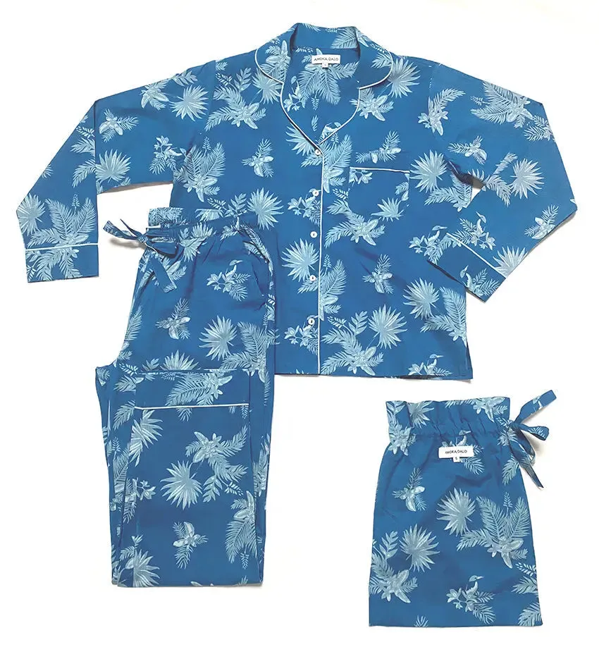 Blue Matching Set in Ipanema Print Long Sleeve Pyjamas