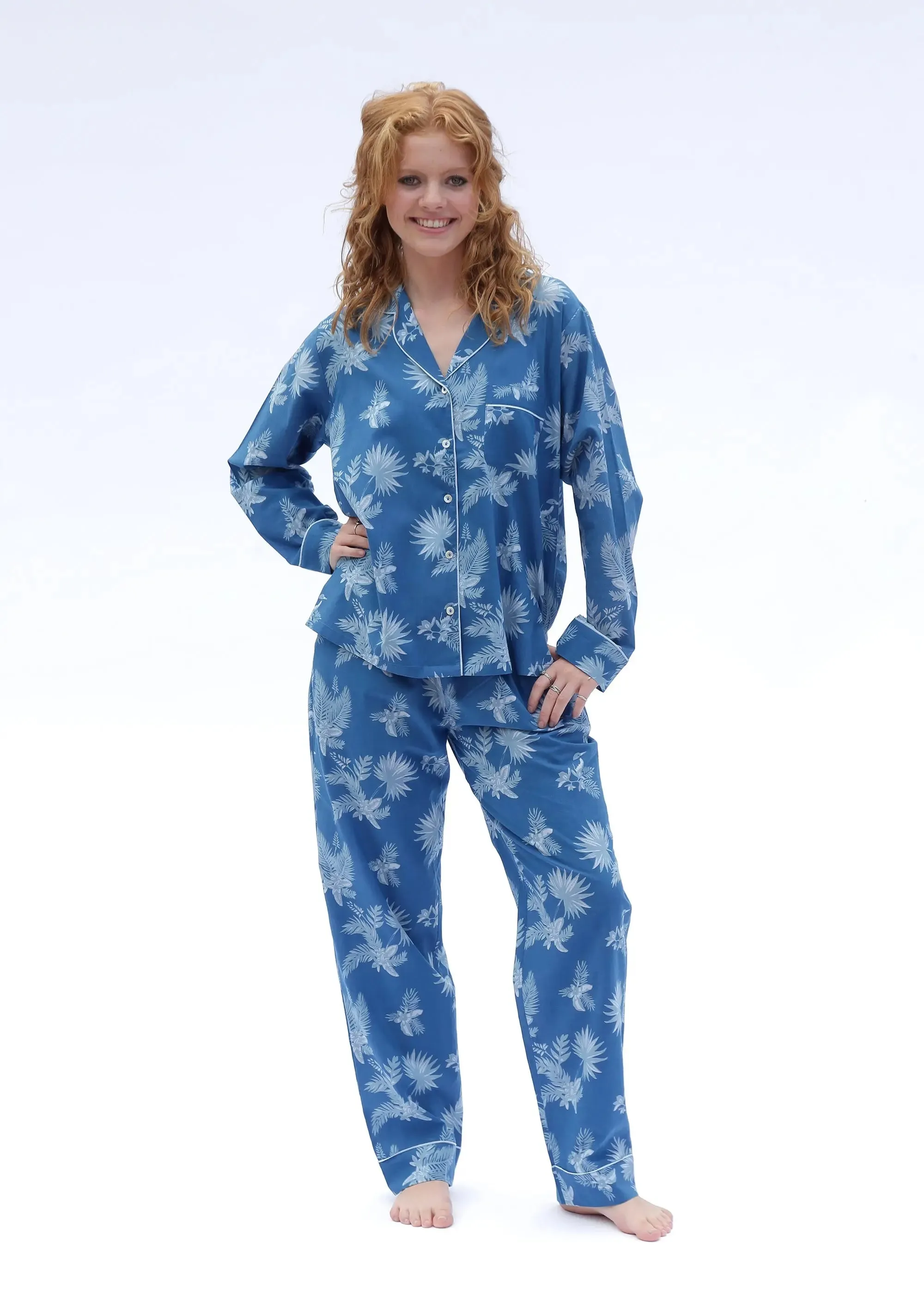 Blue Matching Set in Ipanema Print Long Sleeve Pyjamas