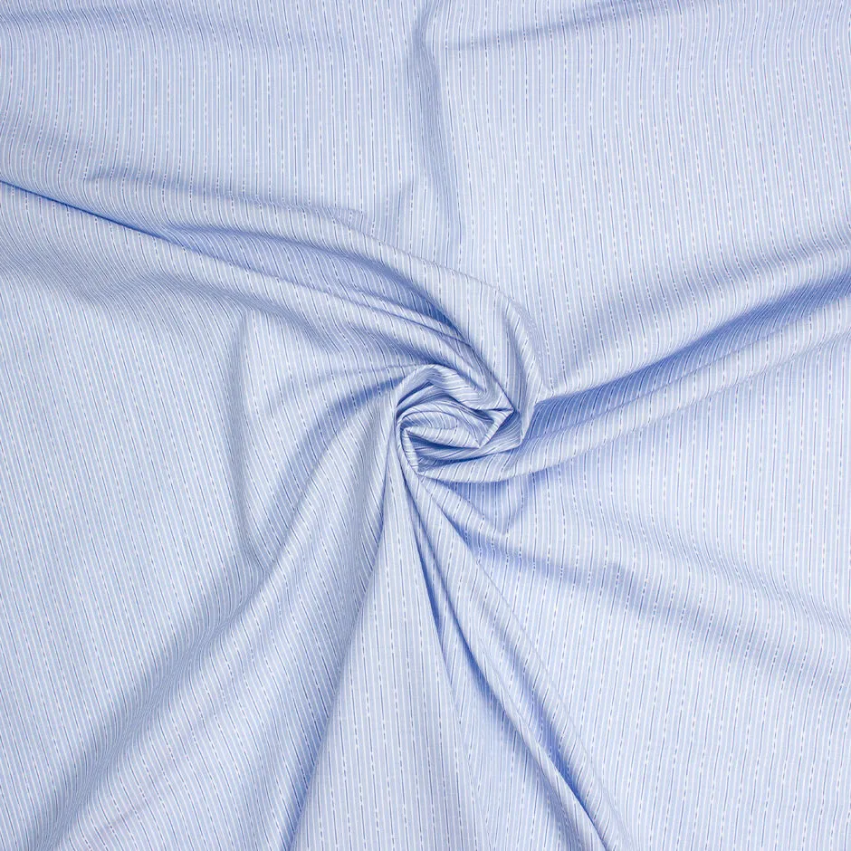 Blue Stripes & Dashes Pure Cotton Shirting Fabric