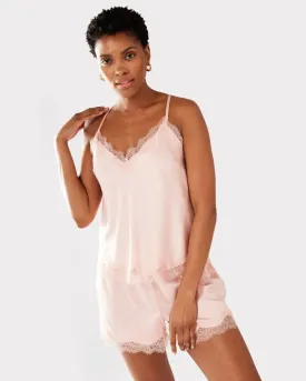 Blush Satin Lace Trim Cami Short Pyjama Set