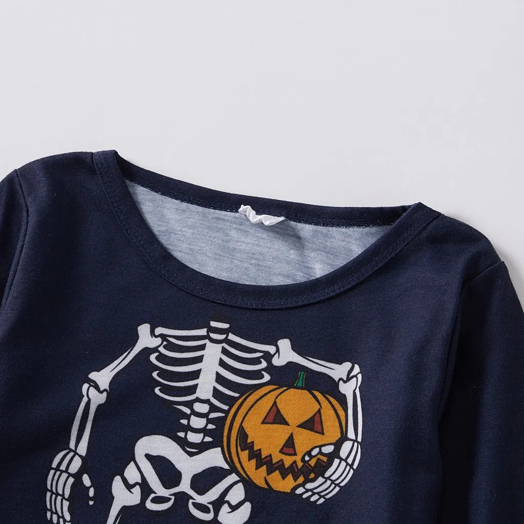 Boys Sleepwear Halloween Pumpkin Skeleton Print Long-sleeve Lounge Set