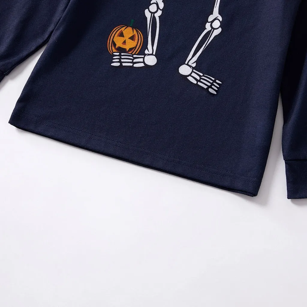 Boys Sleepwear Halloween Pumpkin Skeleton Print Long-sleeve Lounge Set