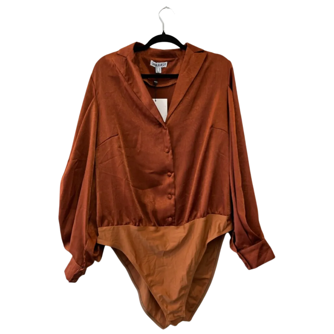 burnt orange bodysuit w/ silky blouse top - US 16