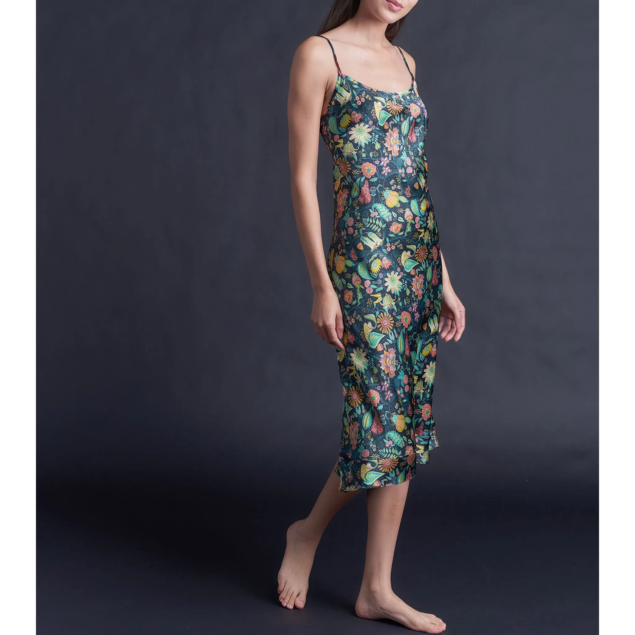 Celeste Tea Length Slip Dress in Liberty of London Tree of Life Silk Charmeuse