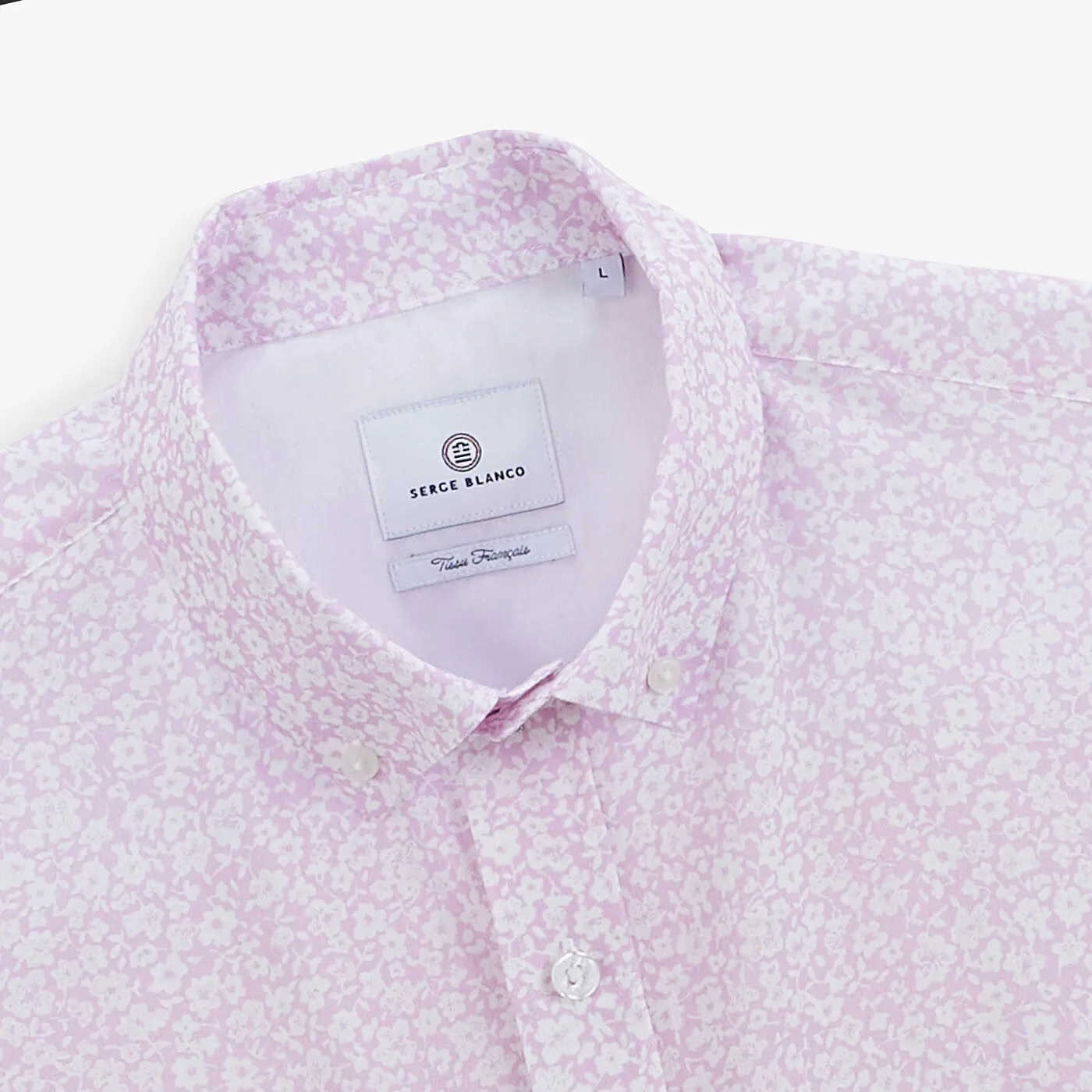 Chemise manches courtes regular rose imprimé fleurs