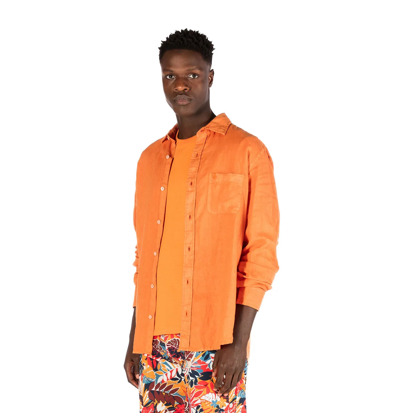 Chemise regular en lin orange