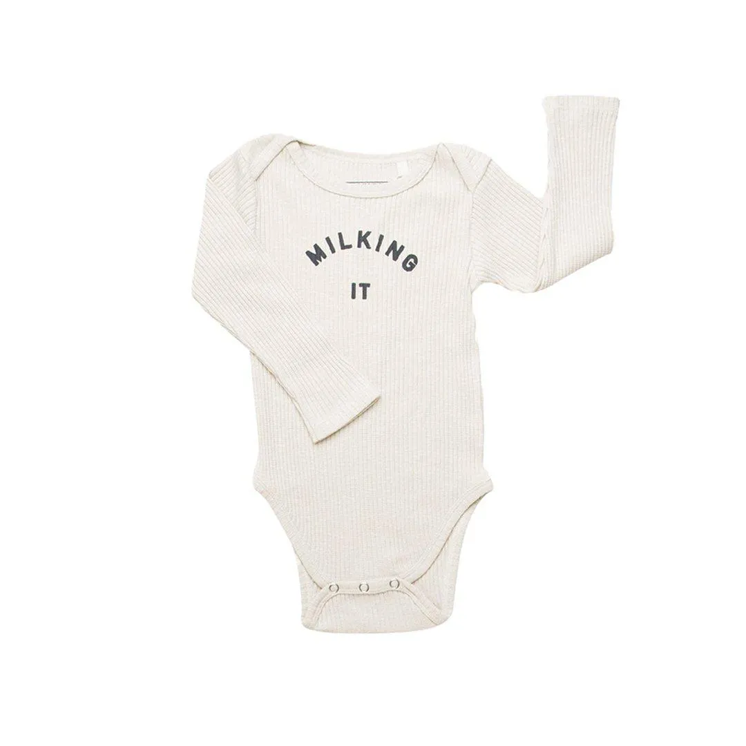 Claude & Co "Milking It" Organic Ribbed Bodysuit - Oat