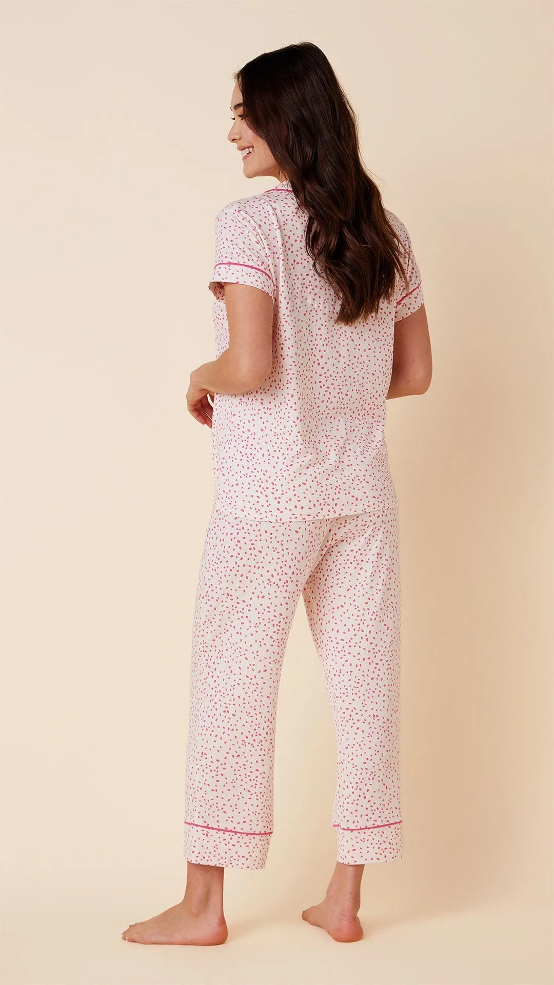 Confetti Dot Pima Knit Capri - Raspberry