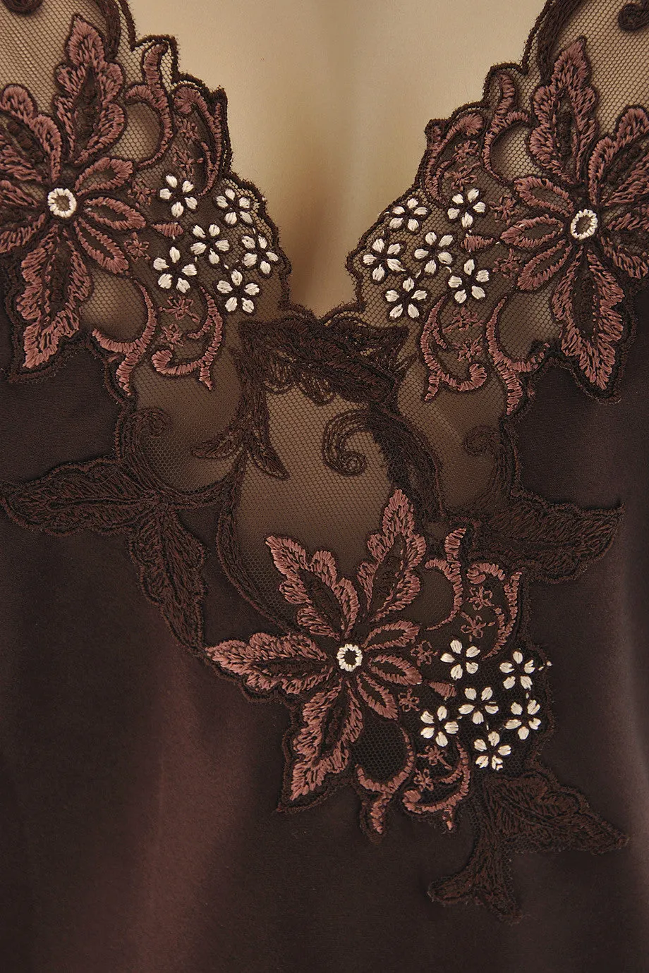 COTTON CLUB BOUNCE Brown Silk Lace Chemise