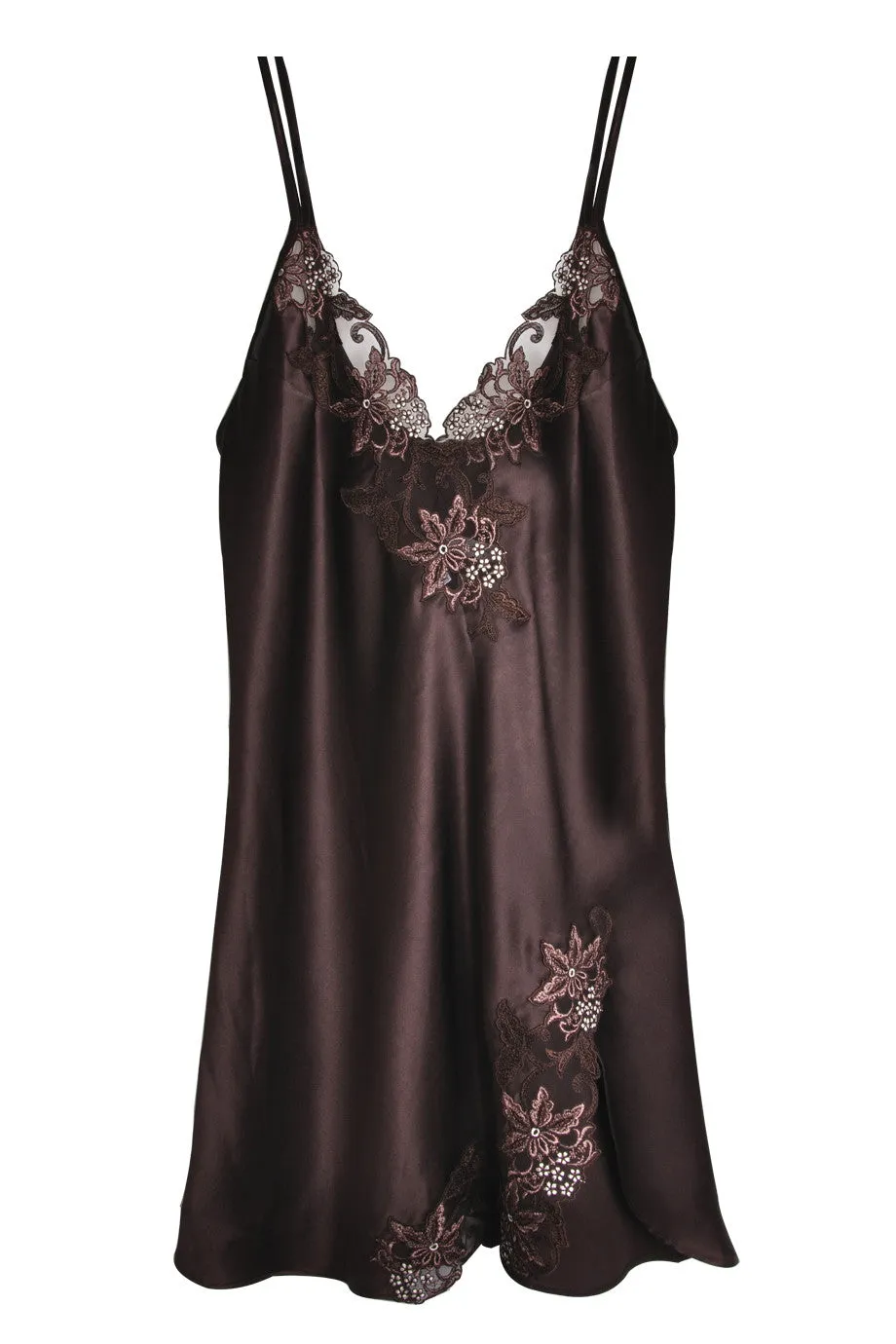 COTTON CLUB BOUNCE Brown Silk Lace Chemise