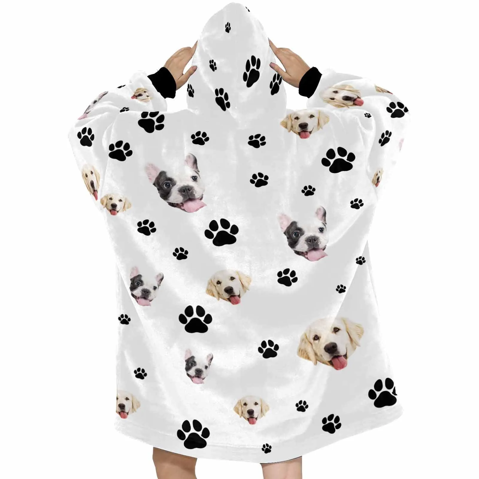 Custom Pet Face Blanket Hoodie Personalized Oversized Hoodie Fleece Blanket Warm Hoodie Dog Lover Gift