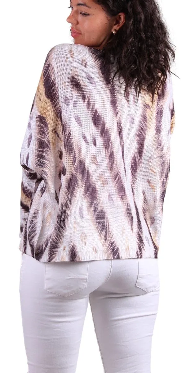 Daria Batwing Sweater with Arctic Tiger Print