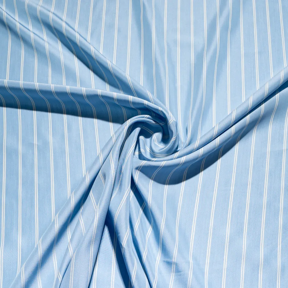 Double Ivory Striped Blue Superfine Silk Blend Shirting