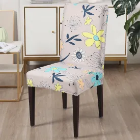 Elastic Stretchable Dining Chair Cover, Beige Mixed Flowers