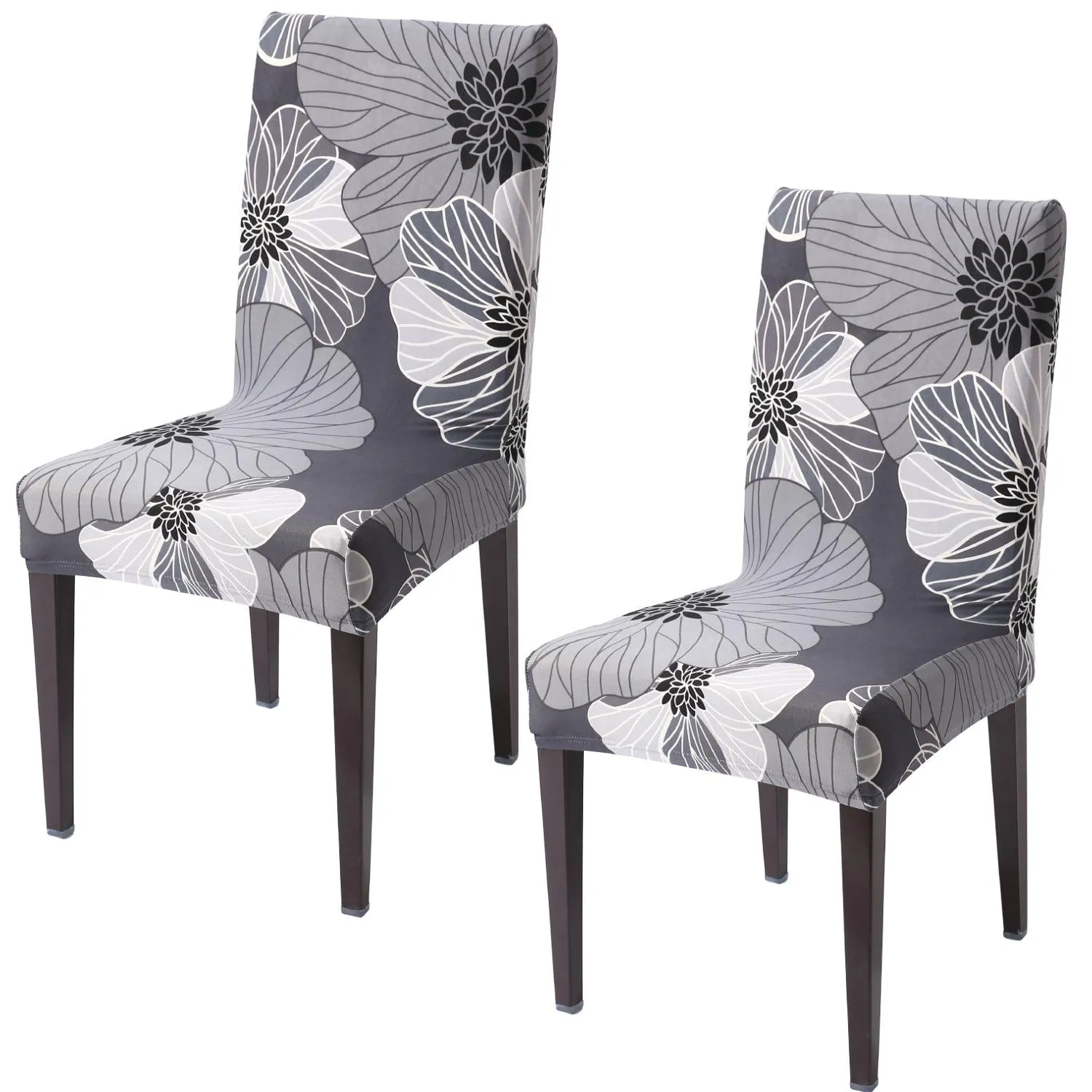 Elastic Stretchable Dining Chair Cover, Grey Hibiscus