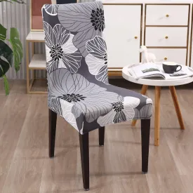 Elastic Stretchable Dining Chair Cover, Grey Hibiscus