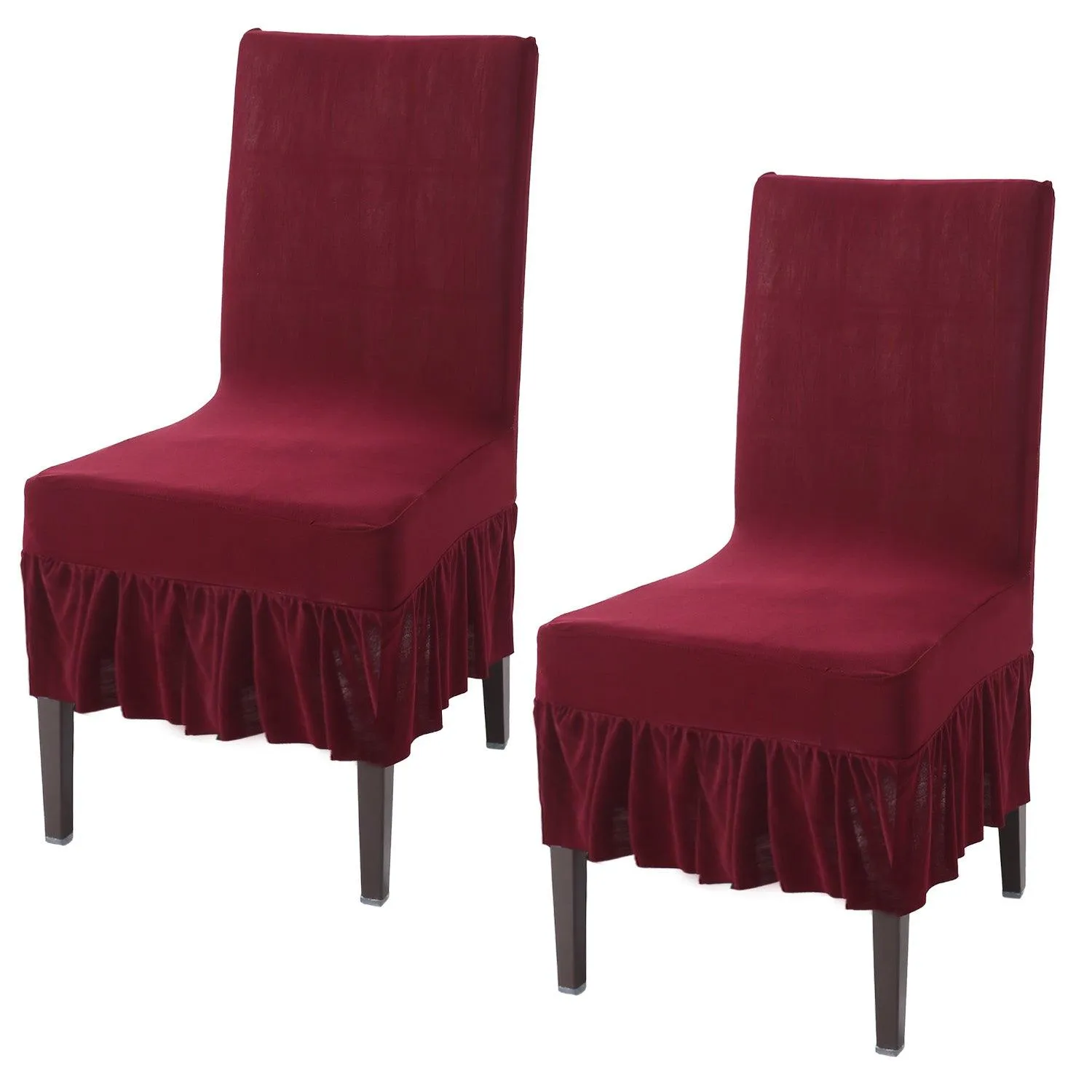 Elastic Stretchable Dining Chair Cover with Frill, Maroon