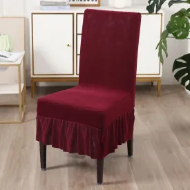 Elastic Stretchable Dining Chair Cover with Frill, Maroon