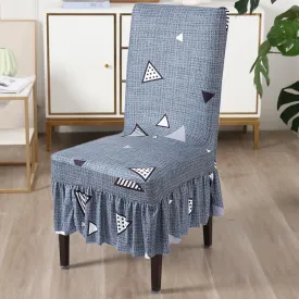 Elastic Stretchable Dining Chair Cover with Frill, Porpoise Grey Triangle