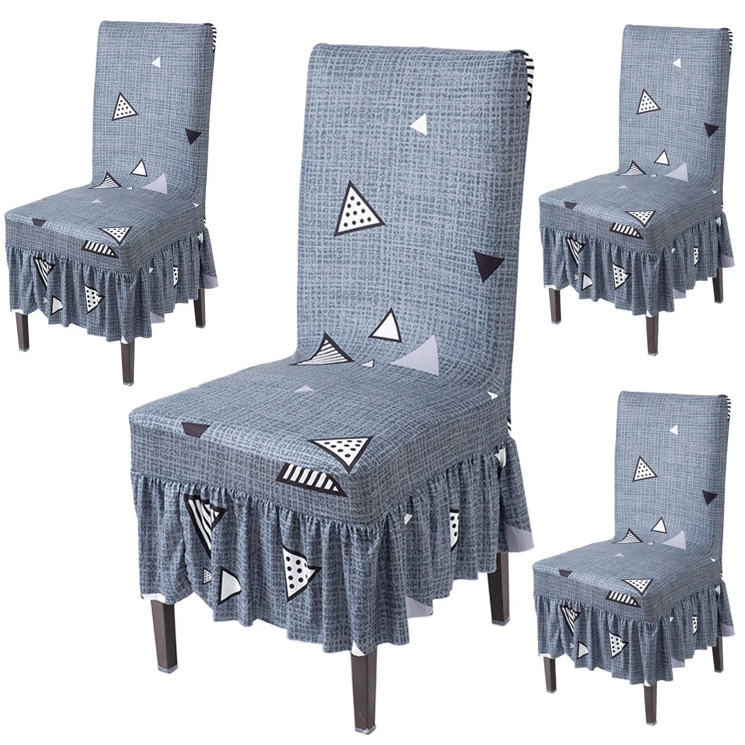 Elastic Stretchable Dining Chair Cover with Frill, Porpoise Grey Triangle