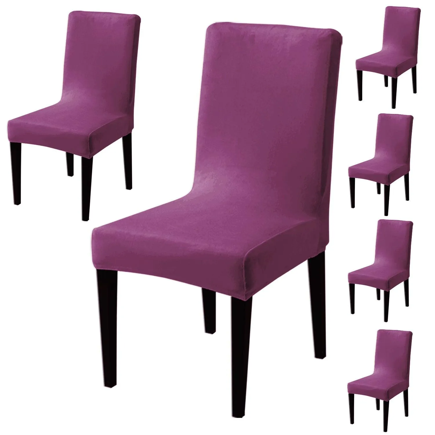 Elastic Stretchable Premium Velvet Dining Chair Cover, Purple